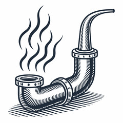 Create a vector illustration of a bold, heavily stylized steam pipe with visible rivets and a textured surface; emphasize industrial strength.