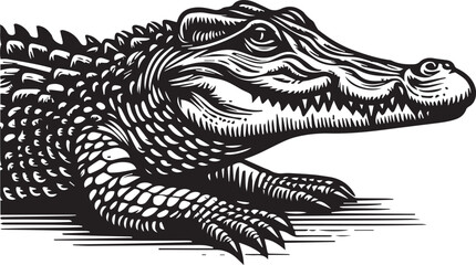 Crocodile Vector Art in Black and White – Detailed Reptile Graphic Design