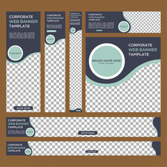 Creative Web Banner Template Set – Standard Sizes with Image Placeholders Vertical, Horizontal, Square | Vector Design