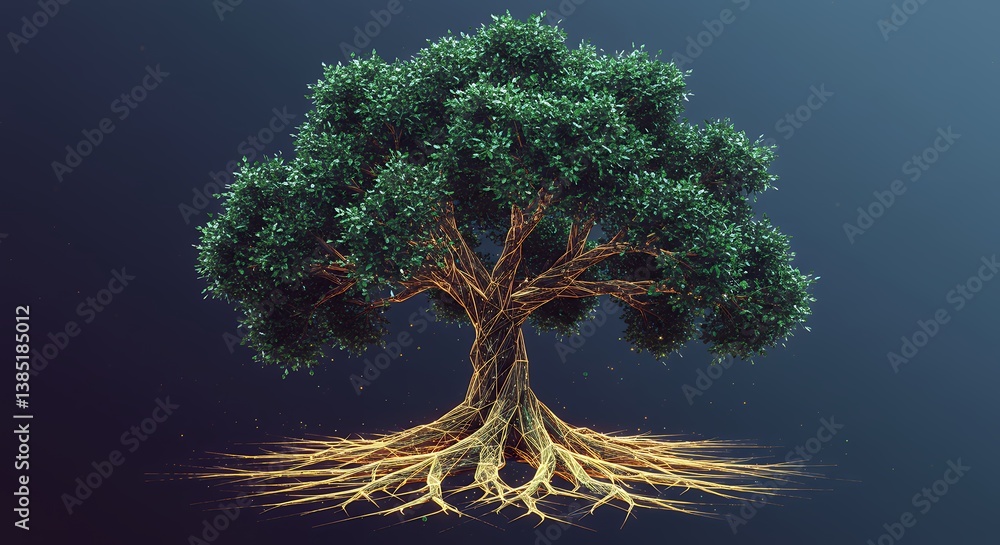 Aufkleber abstract tree illustration with glowing roots and branches creating a network of interconnectedness 
