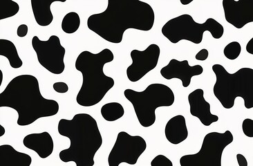Black-and-white cowhide pattern with irregular black spots on white background, classic texture, high-contrast monochrome design
