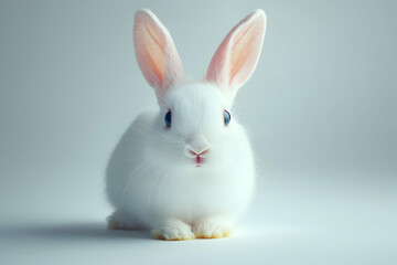Obraz premium Adorable Fluffy White Rabbit with Pink Ears on Clean White Background