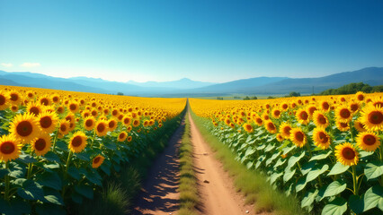 Obraz premium Vibrant Sunflower Field with Dirt Path