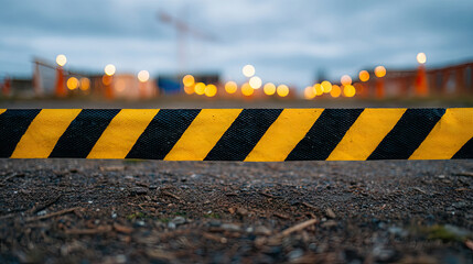 Caution tape safety barrier at construction site with warning stripes scene