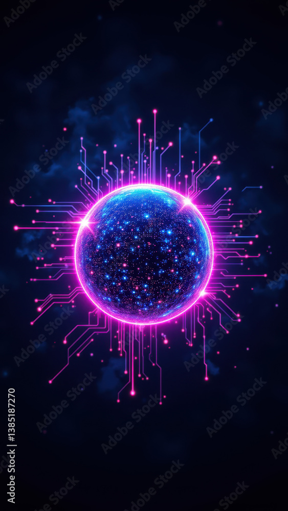Aufkleber cybersecurity concept with a digital globe connected to networked circuitry.