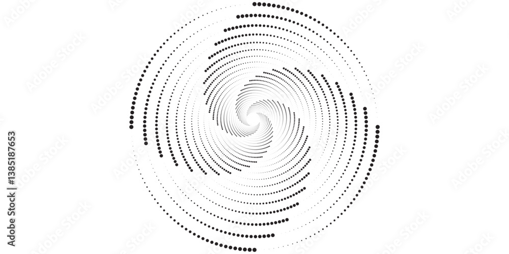 Poster modern abstract background. halftone dots in circle form. spiral logo, icon or design element. black