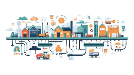Obraz premium Industrial automation system connecting agricultural and manufacturing facilities