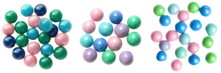 Glossy spheres in pastel and jewel tones clustered together.