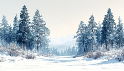 Winter Wonderland: Serene Snow-Covered Forest Path