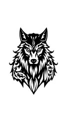 Fototapeta premium Wolf warrior logo with tribal tattoos and wolf fur cloak