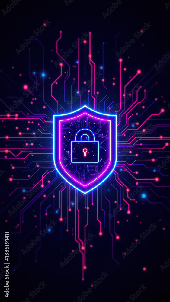 Poster a vibrant graphic with a lock icon and a digital circuit background symbolizing data protection and 