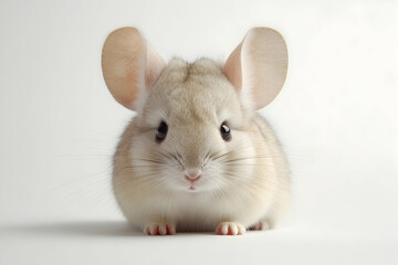 Adorable fluffy chinchilla with big ears isolated on white background studio shot perfect for design and decoration material