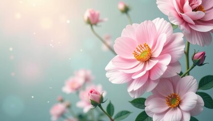 Delicate floral repeat, pastel hues, soft focus, texture, airy, botanical