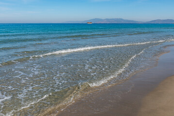 Ladies Beach in the Kusadasi city, Turkey. Touristic beach resort town on Turkey.