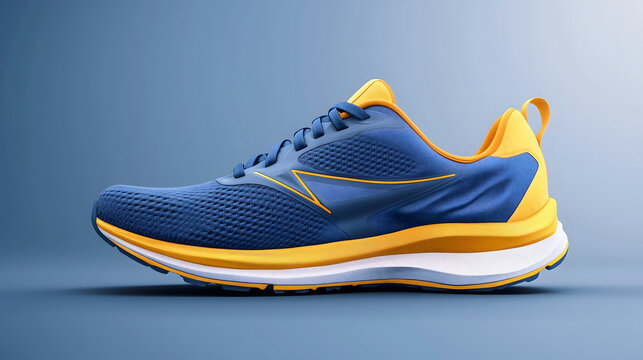 Sporty Blue and Yellow Lifestyle Sneakers &ndash; Side View on White Background