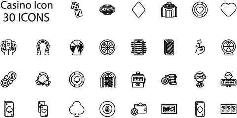 Set of Casino icons. Line art style icons bundle. vector illustration