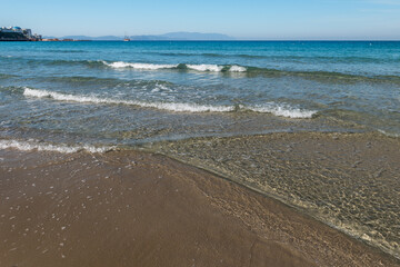 Ladies Beach in the Kusadasi city, Turkey. Touristic beach resort town on Turkey.