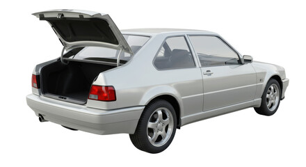 Isolated Silver Car with Open Trunk