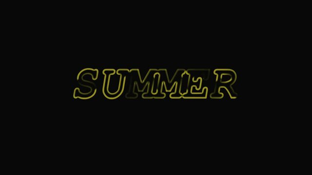 Summer neon text animation on black background. 4k video