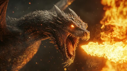 Obraz premium Magnificent Dragon Breathing Fire: A Digital Masterpiece