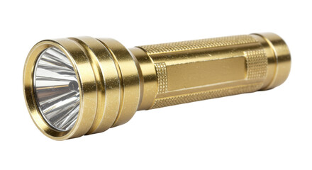 Isolated Golden Metal Flashlight with Textured Grip