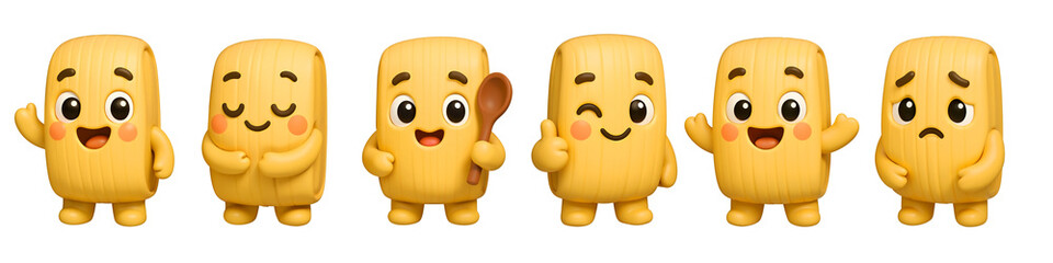 Pie Snack Cartoon Character Set: This charming collection showcases a variety of animated characters each demonstrating a unique emotion.