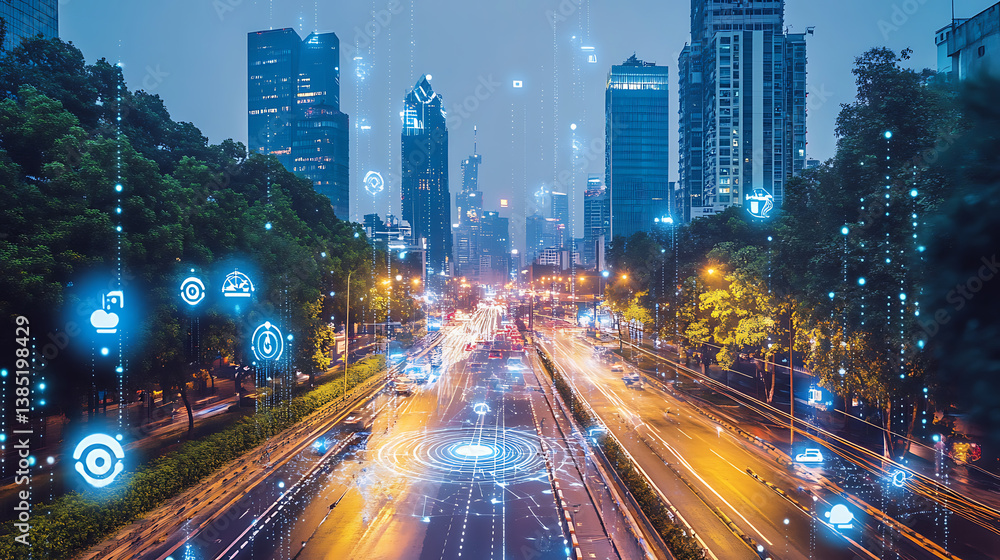 Poster an ai powered system monitoring and optimizing water distribution in a smart city, cityscape with re