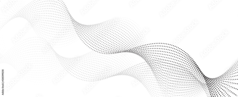 Poster flowing particles form waves, a gradient light pattern. modern technology background. vector