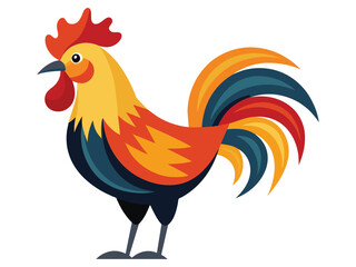 A cartoon vector illustration depicts an isolated farm animal, a rooster or cockerel, with a distinct beak and colorful feathers
