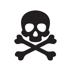 A black and white skull and crossbones symbol, high contrast, simple vector style, clear and sharp edges, centered on a white background