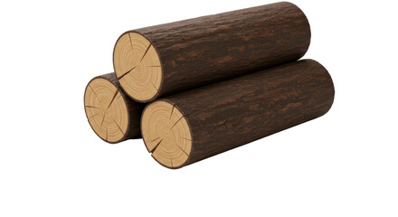Isolated Stack of Three Dark Brown Wooden Logs Rustic Decor