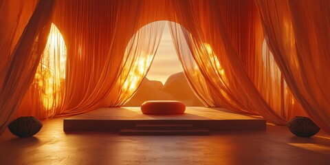 a yoga mat and a pillow in a beautiful setting 