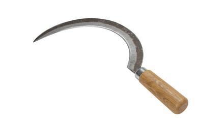 Isolated Rustic Sickle with Wooden Handle Harvesting Tool