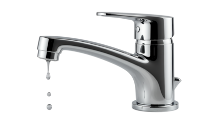 Isolated Chrome Faucet with Dripping Water Droplets