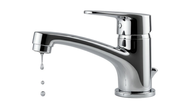 Isolated Chrome Faucet with Dripping Water Droplets