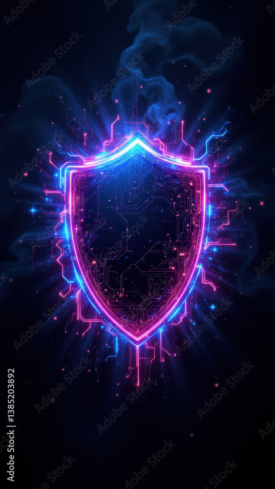 Poster digital shield with cyber security elements.
