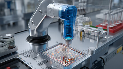Fototapeta premium medicinal chemist, high-throughput screening robot, drug design, pharmaceuticals, dd, drug discovery, binding data, efficacy analysis, medicinal chemistry, pharmaceutical researcher, potency graph