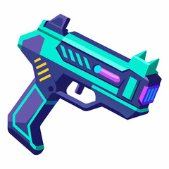 A vibrant gun featuring a blue and purple color scheme, showcasing a blend of colors in its design.