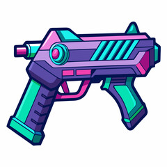 A vibrant gun featuring a blue and purple color scheme, showcasing a blend of colors in its design.