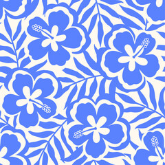 Hibiscus flower with tropical leaf seamless pattern design for summer holidays background.