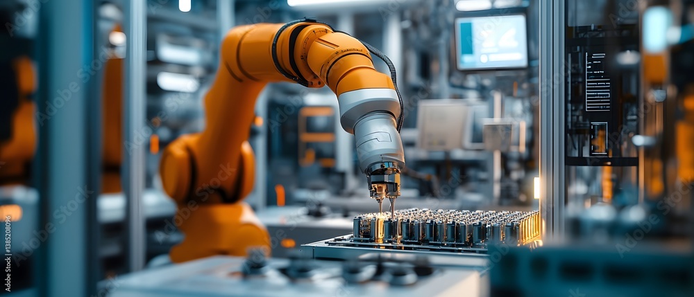 Aufkleber a close-up of an advanced robotic arm working in a modern industrial environment, showcasing the fut