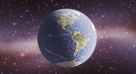 Fototapeta premium Earth Fluffy Planet Concept Art in Space with Glowing Galaxy