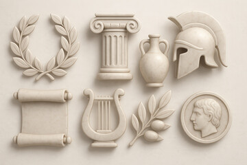 Obraz premium Ancient greece 3d icons collection: timeless symbols of history and culture