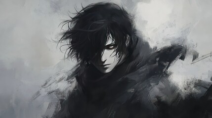 Mysterious character portrait digital artwork dark fantasy ethereal setting close-up view intriguing concept