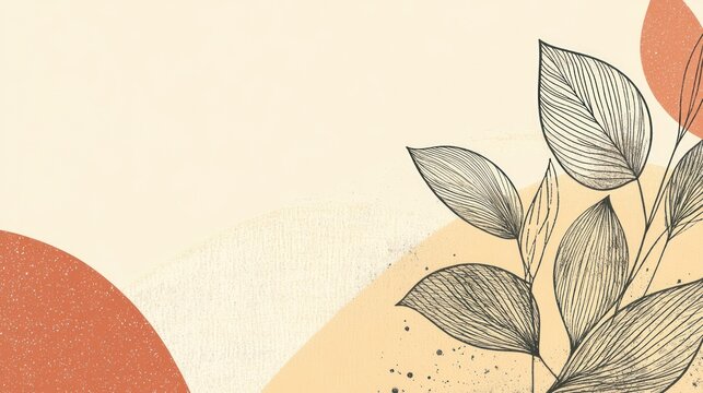 Abstract botanical art, beige and terracotta background