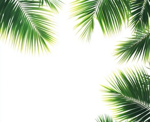 Lush Green Palm Leaves Framing Bright White Background Nature Scene