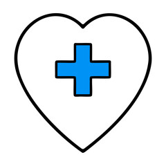 Obraz premium Minimal heart outline with blue medical cross icon representing healthcare wellness and aid in clean flat graphic style on white background