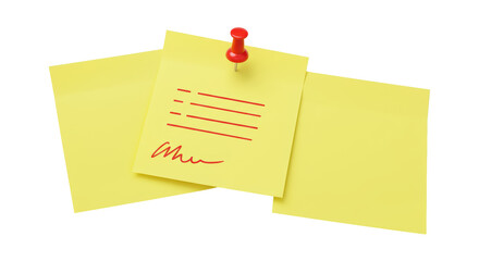 Isolated Yellow Sticky Notes with Red Pin