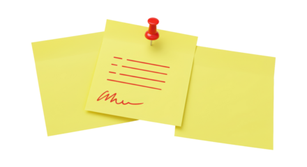 Isolated Yellow Sticky Notes with Red Pin