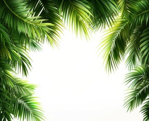 Lush Green Palm Leaves Framing a Bright and Airy Background